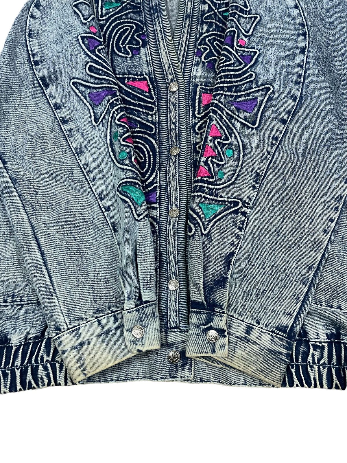 Japanese Brand Vintage Memphis Art Retro Neon Abstract Style Denim Cardigan Size L / US 10 / IT 46 - 8 Thumbnail