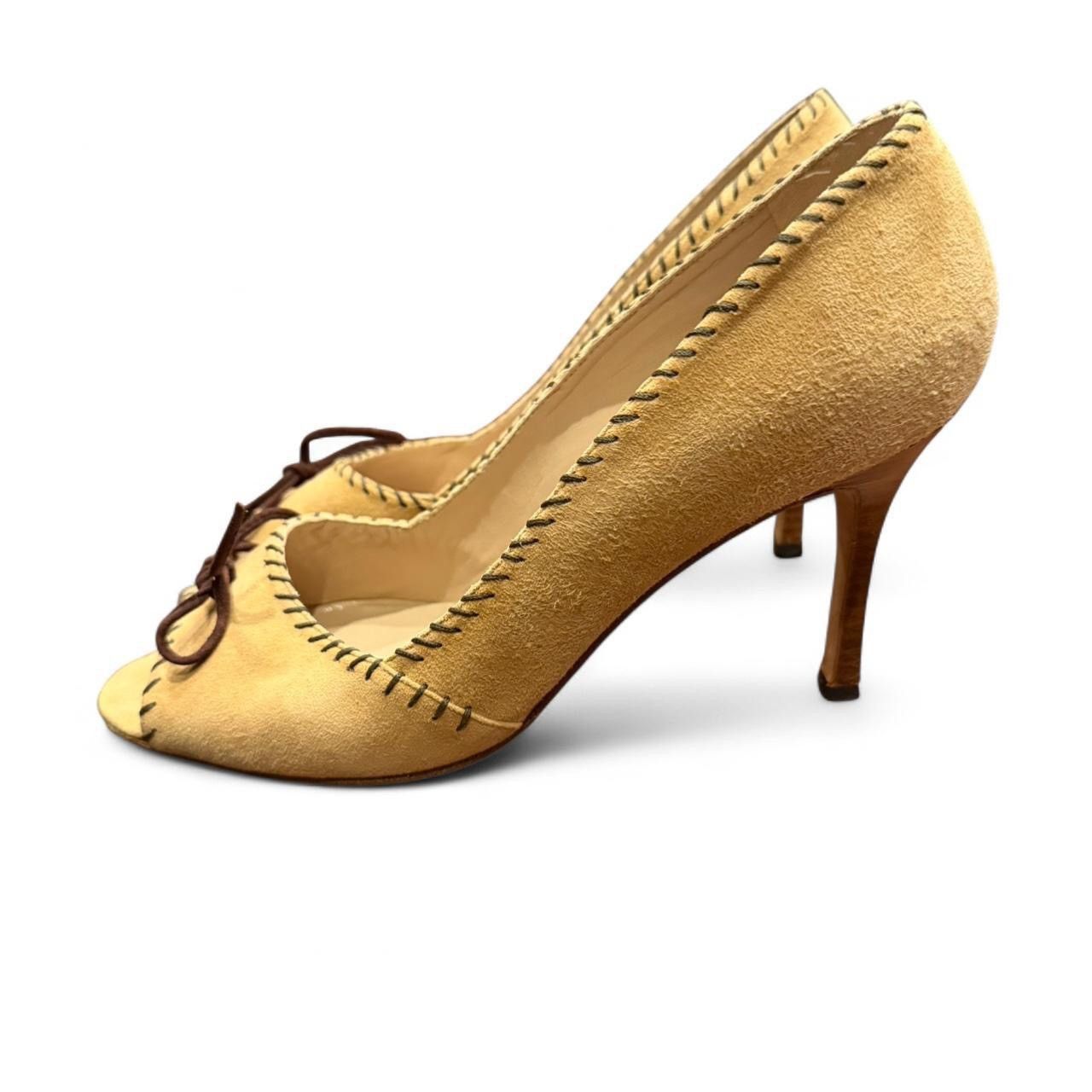 Manolo Blahnik Vintage Manolo Blahnik Suede Peep Toe Pumps Camel Size US 8.5 / IT 38.5 - 3 Thumbnail