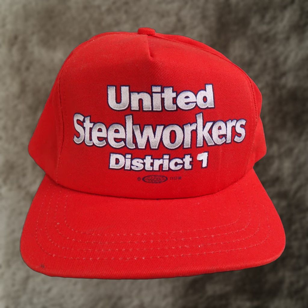 Vintage Vintage United Steelworkers District 1 Red Trucker Hat Adjustable Cap Unisex Casual Fall Spring Summer Winter Size ONE SIZE - 1 Thumbnail
