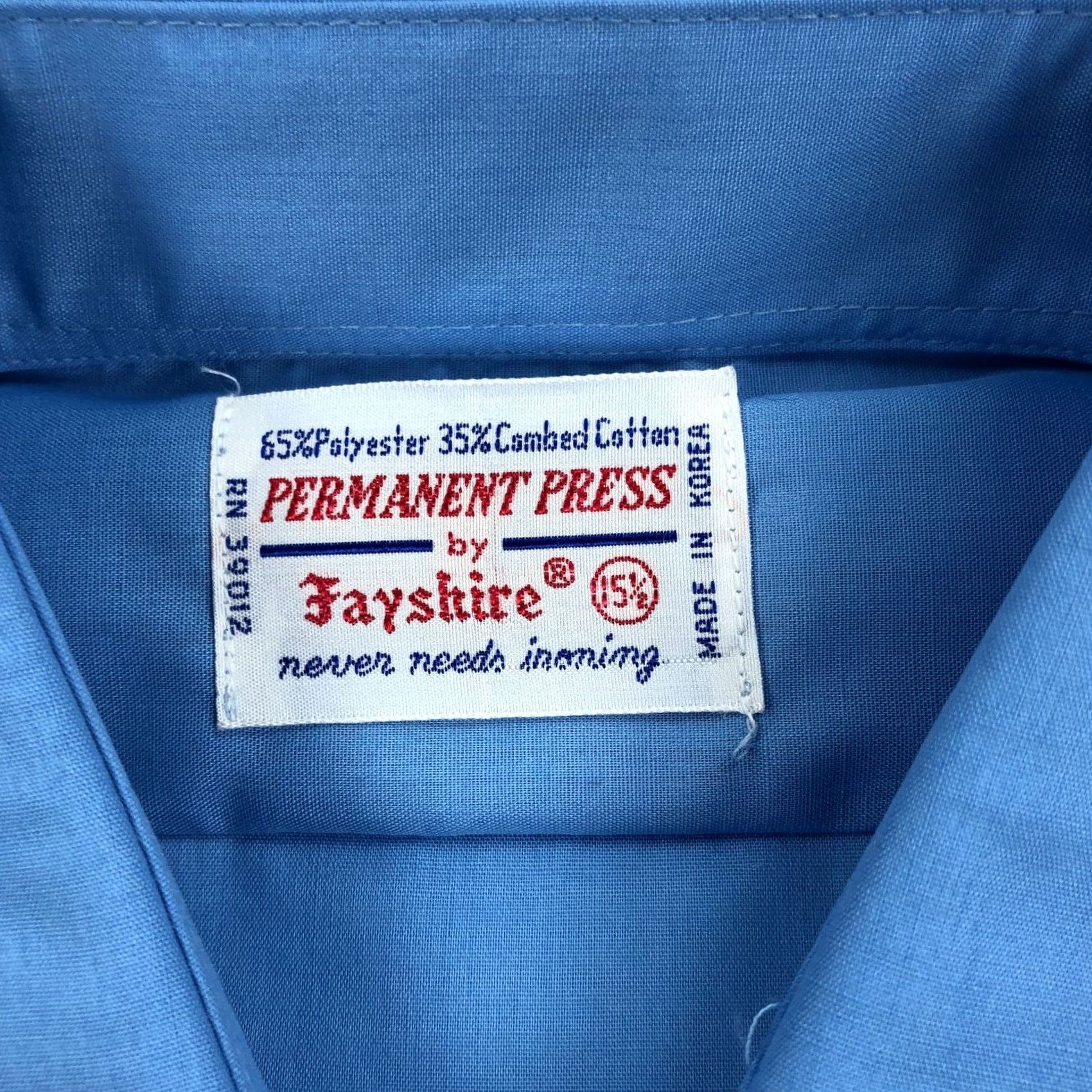 Vintage Permanent Press Shirt Mens 15.5 Large 1970s 70s Blue Short Sleeve Button Up Shirt Size US L / EU 52-54 / 3 - 3 Thumbnail
