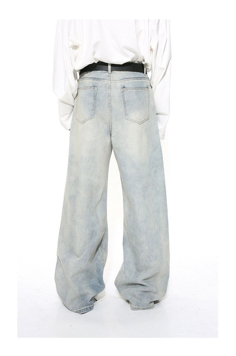 Vintage Men's light blue washed wide-leg straight distressed jeans Size US 32 / EU 48 - 5 Thumbnail