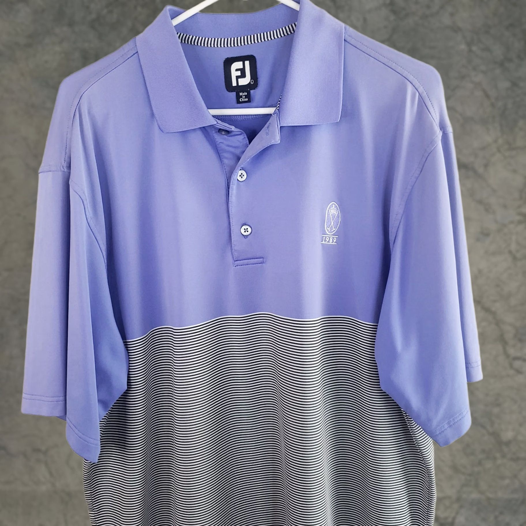 Footjoy FootJoy Polo Shirt Mens L Purple & Gray Striped Golf Performance Stretch Shirt Size US L / EU 52-54 / 3 - 1 Thumbnail