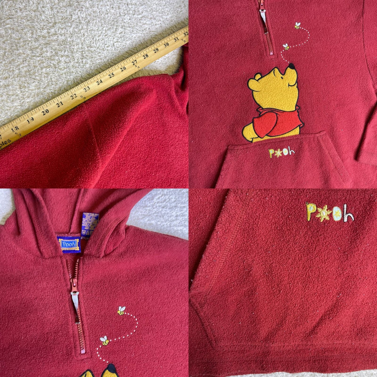 Disney VINTAGE Pooh Hoodie Shirt Mens 90s Red Disney Fleece Zip Adult Small Size US S / EU 44-46 / 1 - 8 Thumbnail