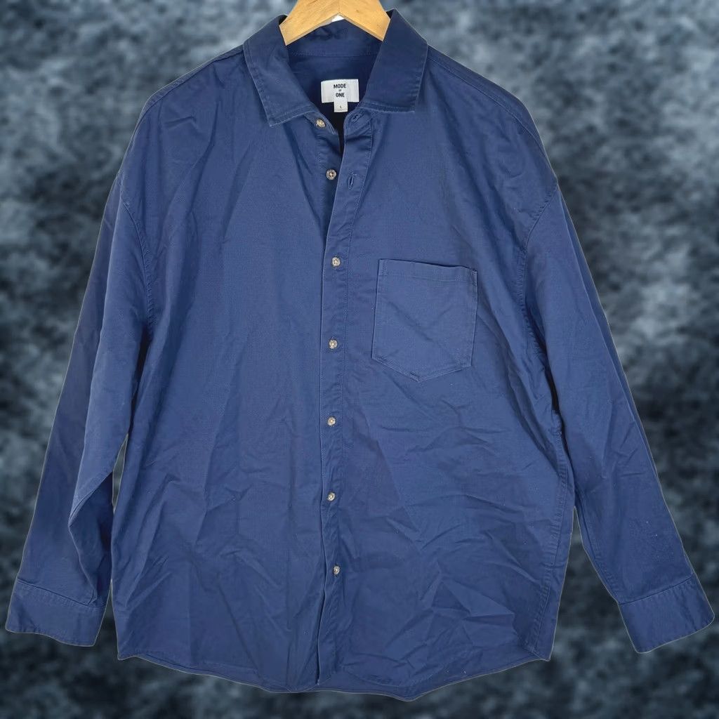 Vintage Mode of One Mens Button Down Shirt Caspian Waters Blue Large Relaxed Fit Twill Size US L / EU 52-54 / 3 - 1 Thumbnail