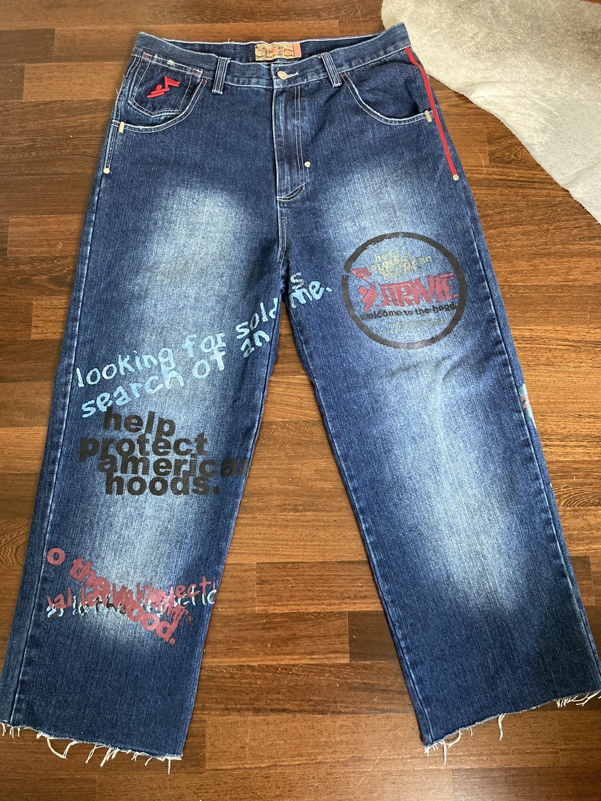 ARME Welcome To The Hood Jeans Sz 36 Denim hotsell Baggy Hip Hop Streetwear Rap Textile