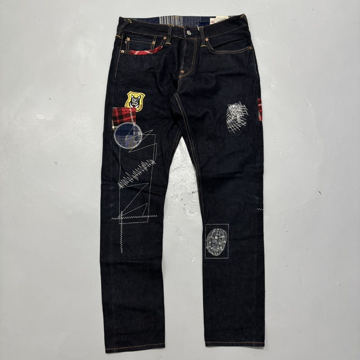 Evisu EVISU CHECKERED PATCH WORK DAICOCK STRAIGHT CUT JEANS Size US 32 / EU 48 - 3 Thumbnail