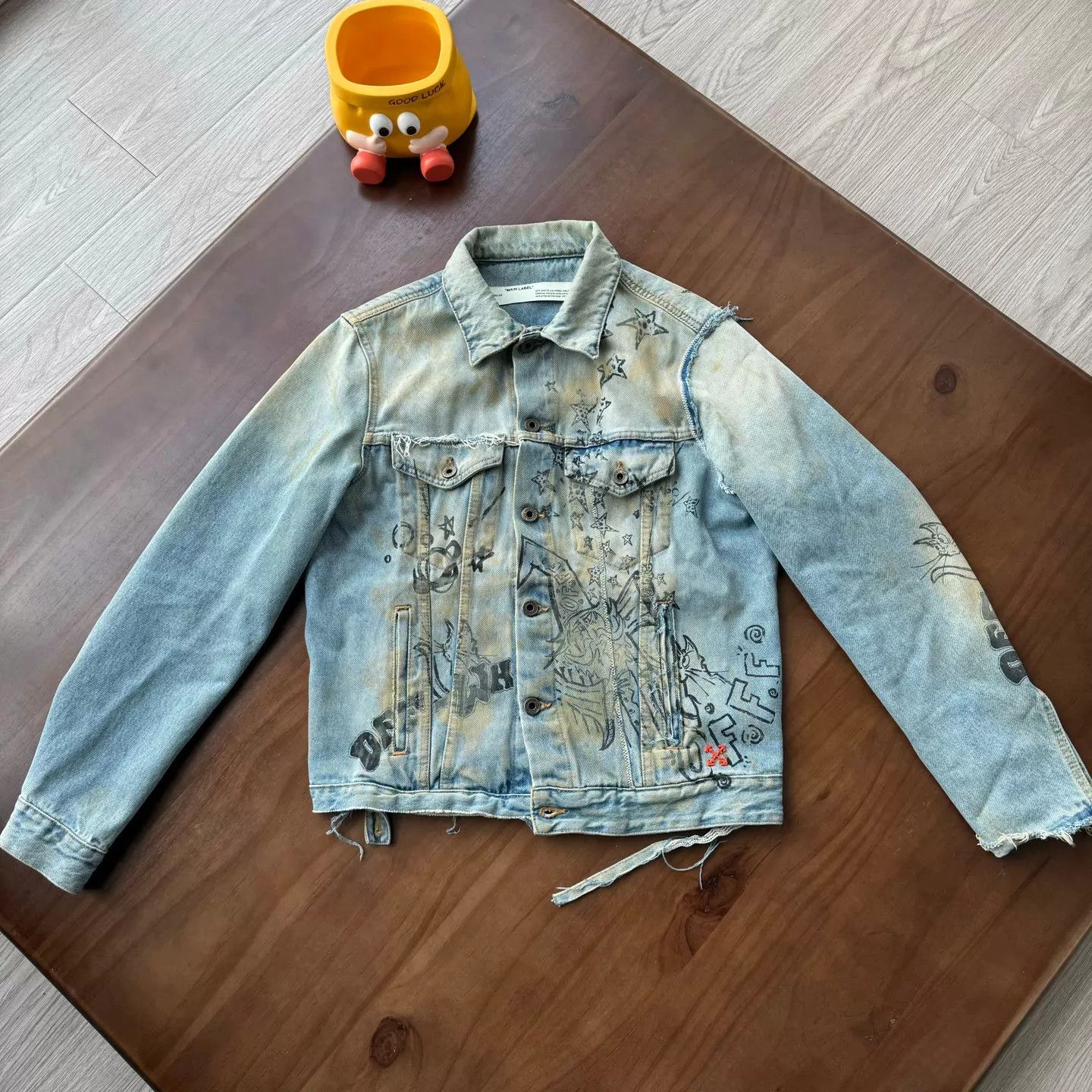 Off-White OW Distressed Graffiti Denim Jacket M Mint Size US M / EU 48-50 / 2 - 1 Thumbnail