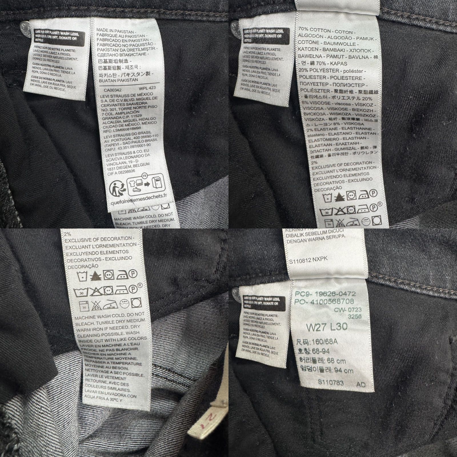 Levi's Levi's 311 Shaping Skinny Jeans Womens 27x30 Black Mid Rise Denim Stretch Size 27" / US 4 / IT 40 - 8 Thumbnail
