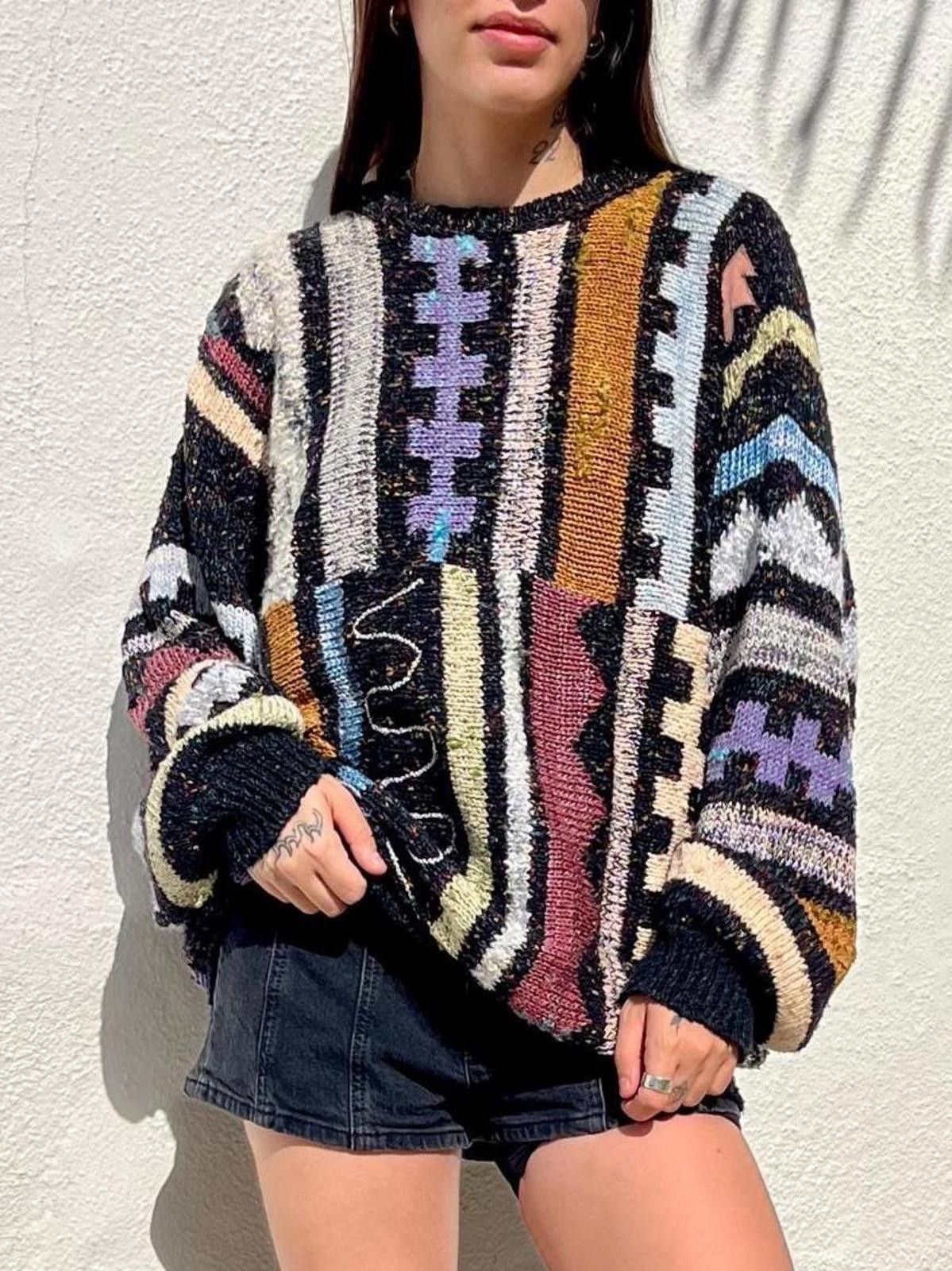 Vintage VTG 1990s Oversized Sweater Cozy Knit Pullover Sweater MED Size ONE SIZE - 4 Thumbnail