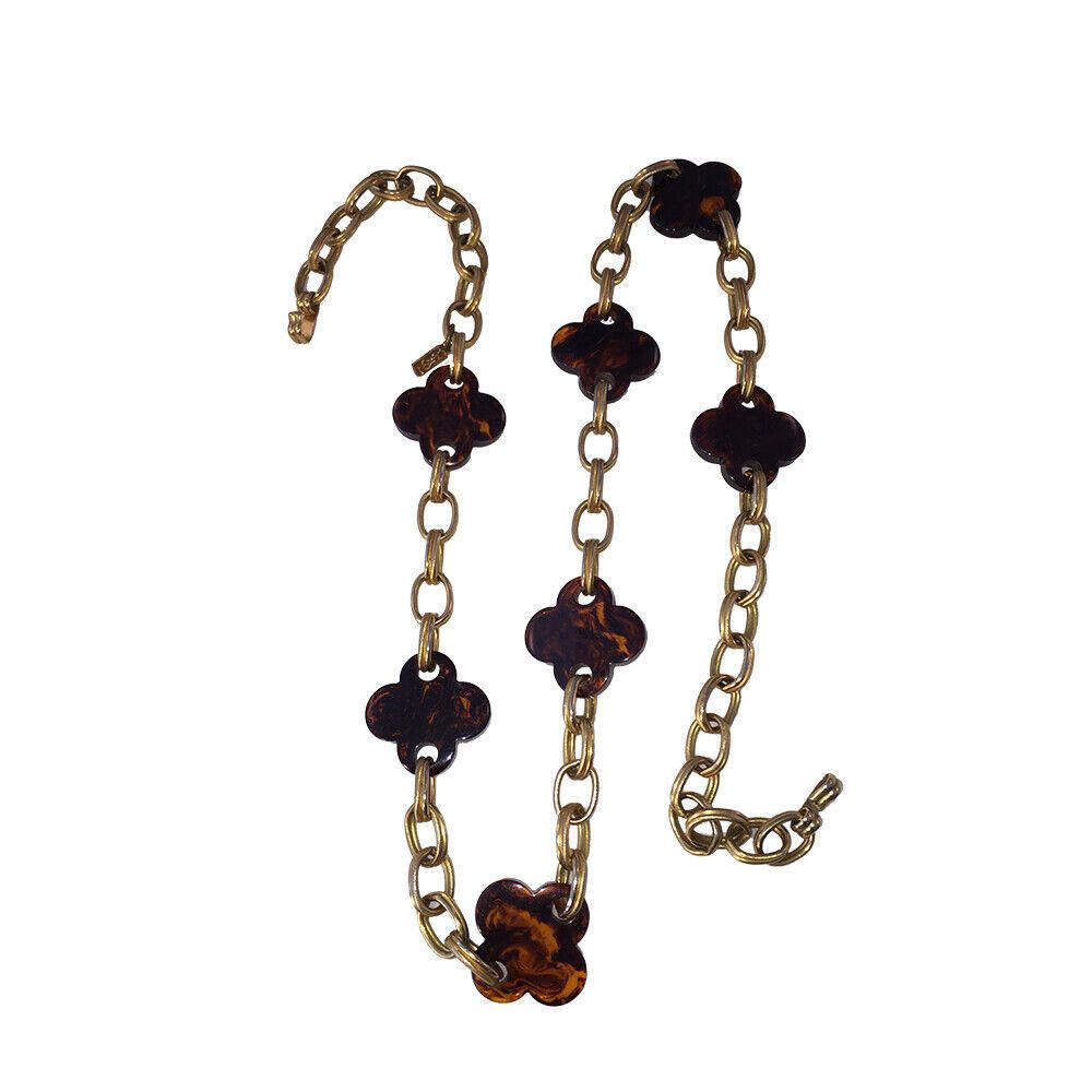 Yves Saint Laurent Saint Laurent Simulate Tortoise Shell Lucite Clover Necklace Size ONE SIZE - 5 Thumbnail