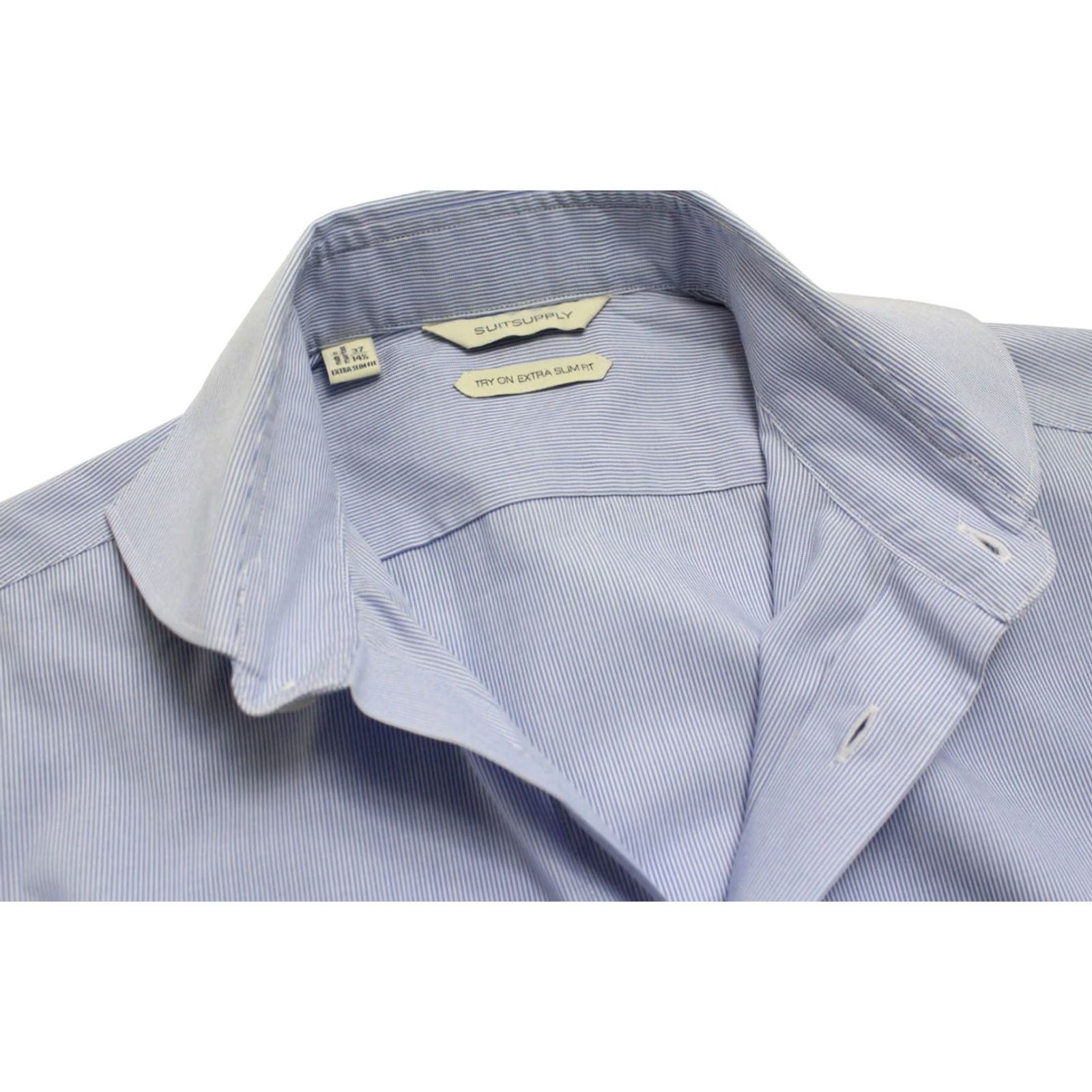 Suitsupply SUITSUPPLY Extra Slim Fit Formal Shirt Men's 37 / 14 1/2 Pinstriped Blue Size 36R - 4 Thumbnail