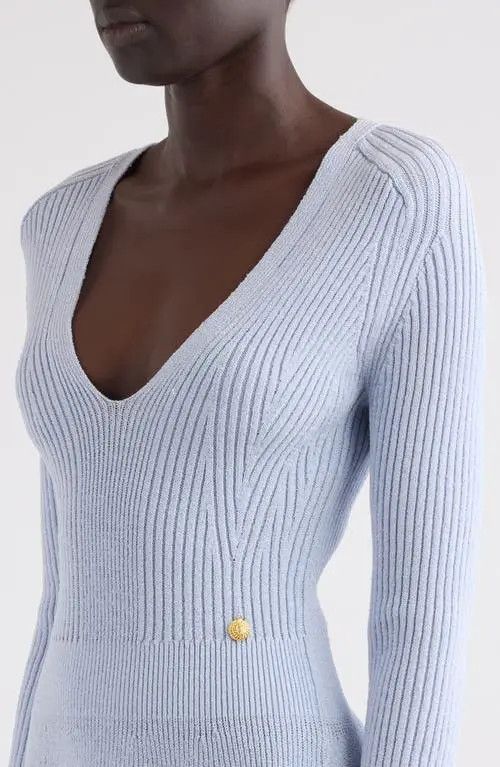 Balmain o1s1wg111225 Long Sleeve Ribbed Sweater Dress in Blue Size M / US 6-8 / IT 42-44 - 5 Thumbnail