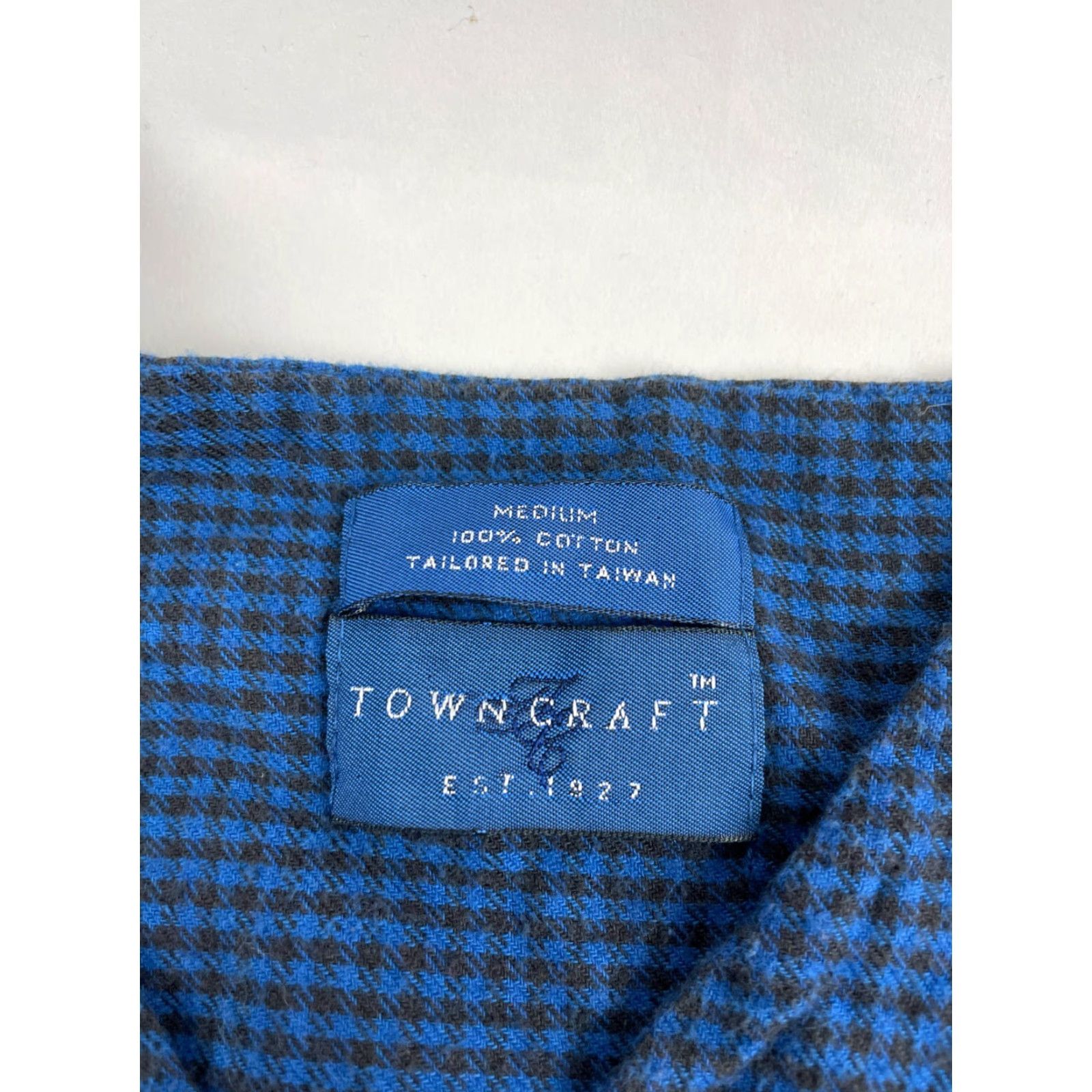 Vintage TownCraft Shirt Men's M Blue V-Neck Check Long Sleeve Flannel Tee Size US M / EU 48-50 / 2 - 7 Thumbnail
