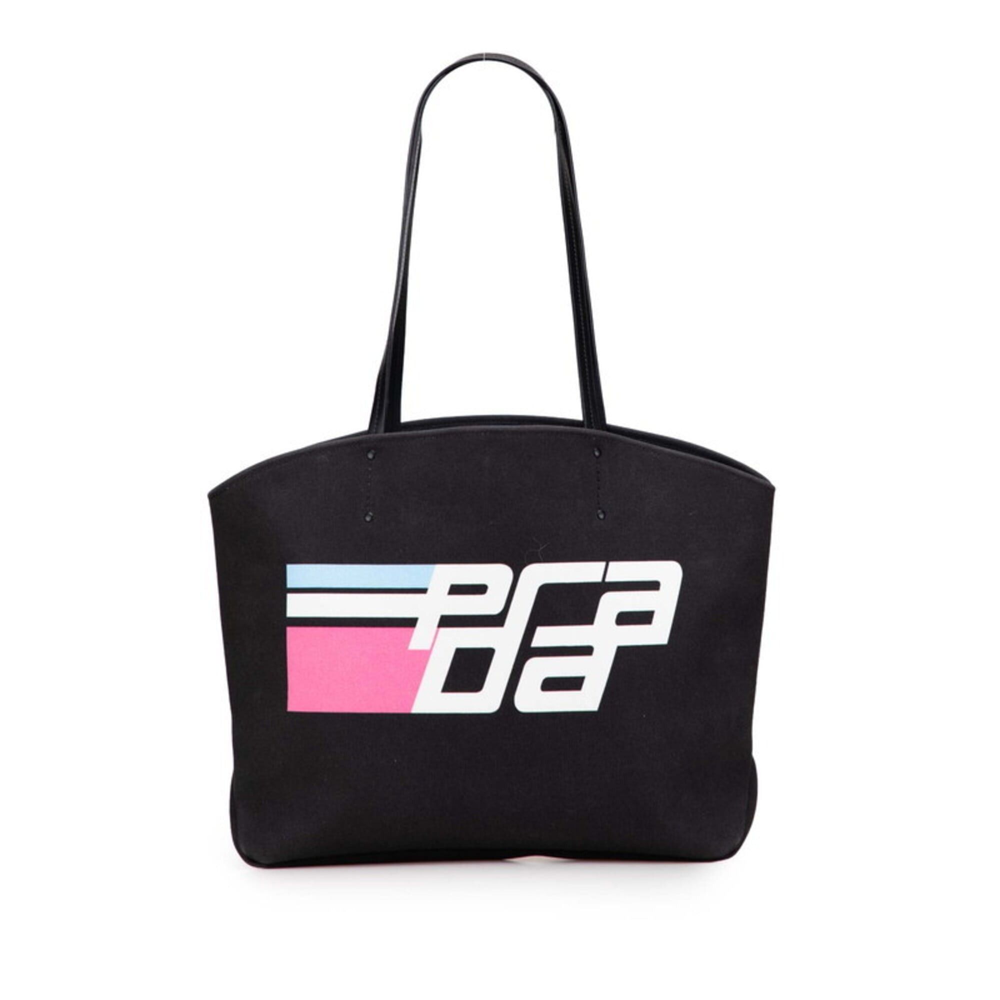 Prada Prada Logo Tote Bag Shoulder Black Canvas Leather Women's PRADA Size ONE SIZE - 1 Thumbnail