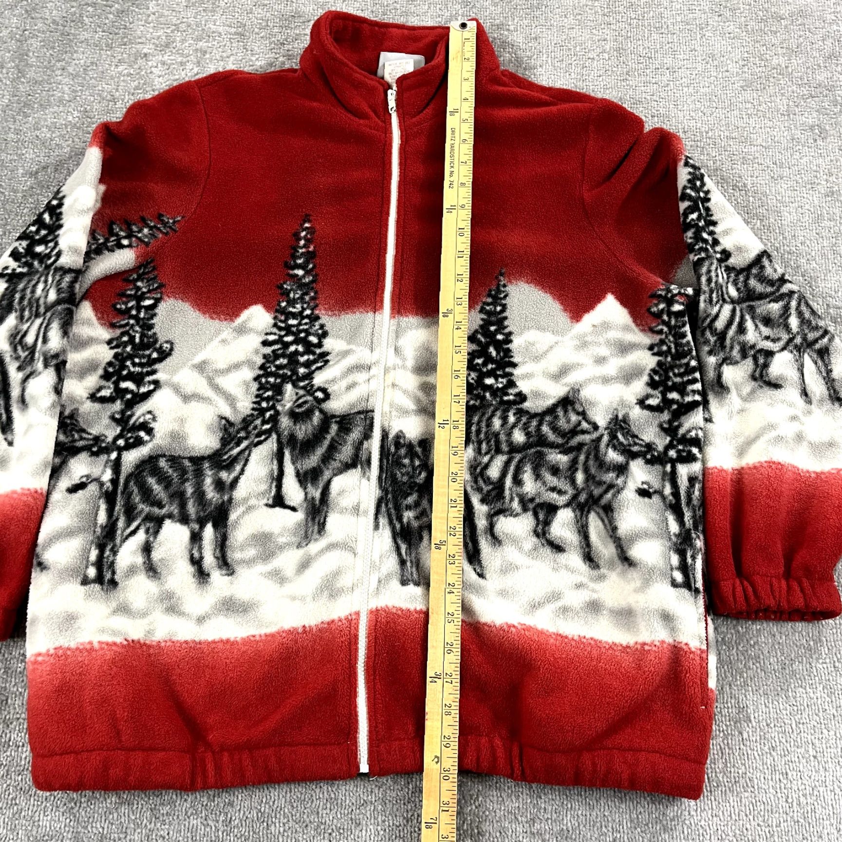 Blair BLAIR Sweater Jacket Womens Large Red White Wolf Wolves Nature AOP Fleece 90s Size L / US 10 / IT 46 - 3 Thumbnail
