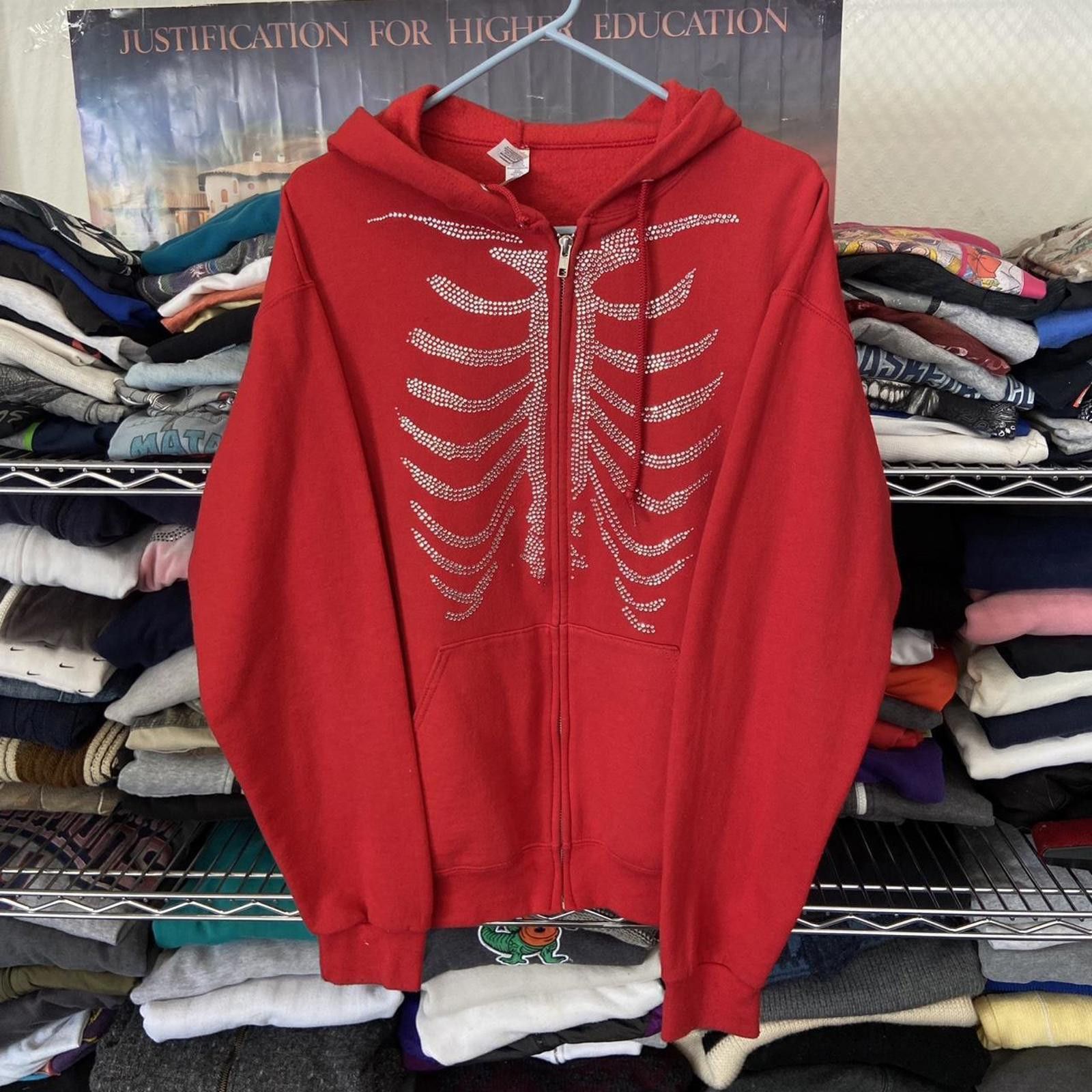 Jerzees Y2k jerzees rhinestone skeleton zip up hoodie sweatshirt M Size M / US 6-8 / IT 42-44 - 1 Thumbnail
