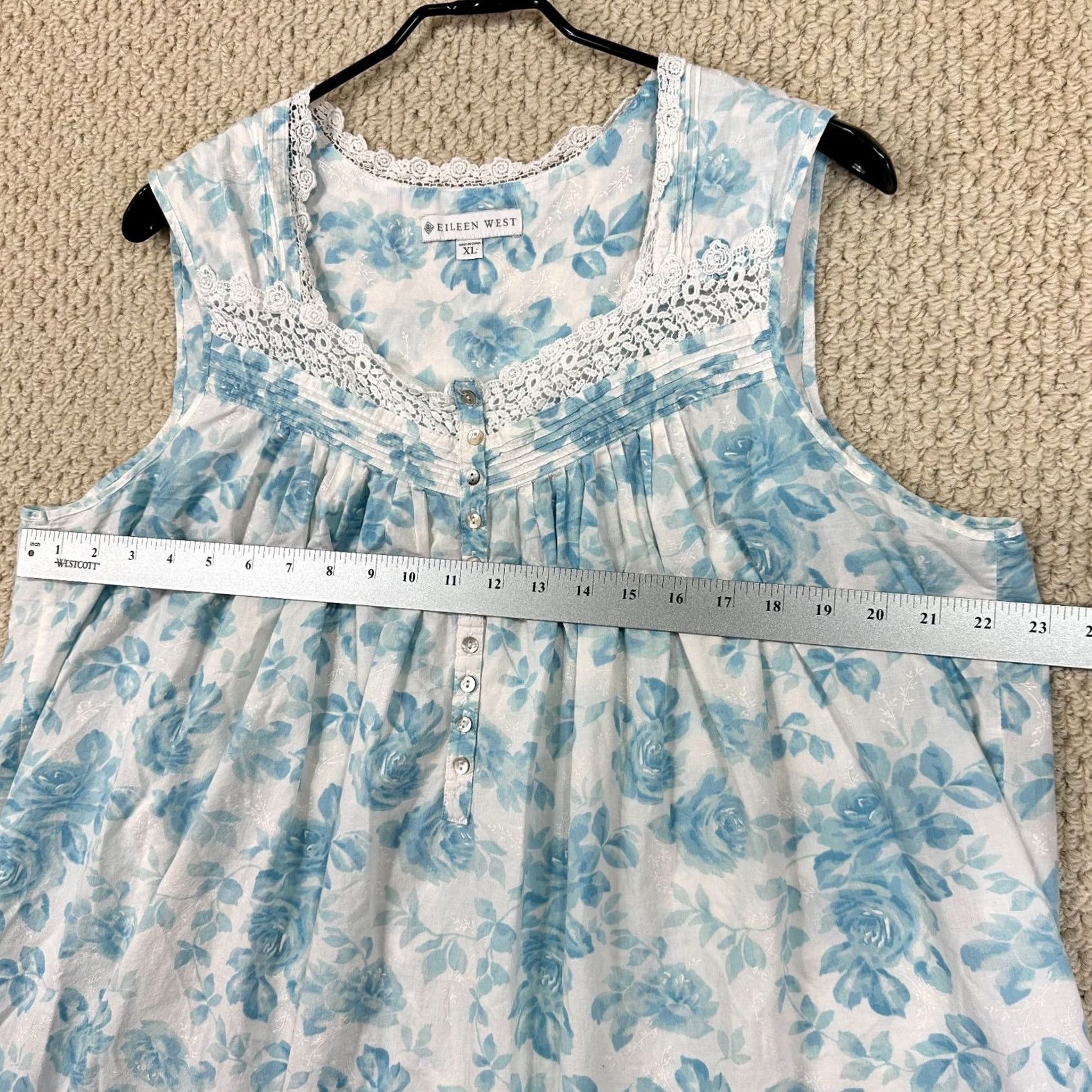 Vintage Eileen West Nightgown Womens XL Blue White Floral Lace Sleeveless Chemise Size ONE SIZE - 6 Thumbnail