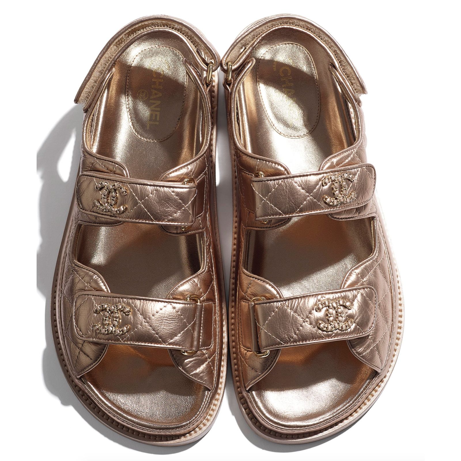 Chanel Chanel 21C Bronze Quilted Chain CC Logo Mule Slide Size US 5 / IT 35 - 6 Thumbnail