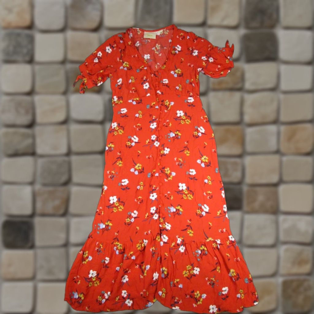 Maeve Dress Womens 4 Orange White Blue Yellow Floral Blouson