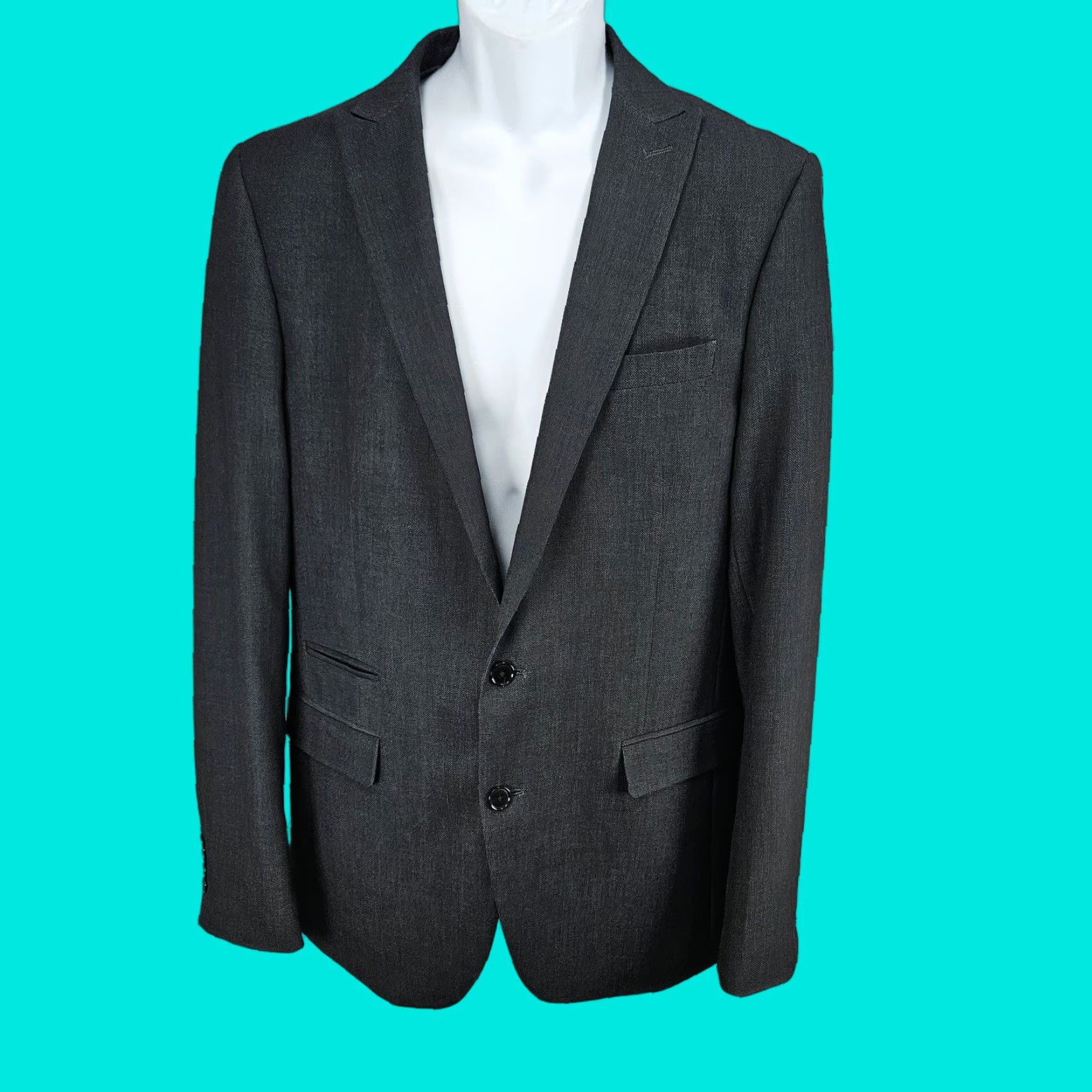 Vintage J Ferrar Slim Fit Stretch 2 Button Double-Vented Peak Blazer Sport Coat 42L Grey Men Size 42R - 1 Thumbnail