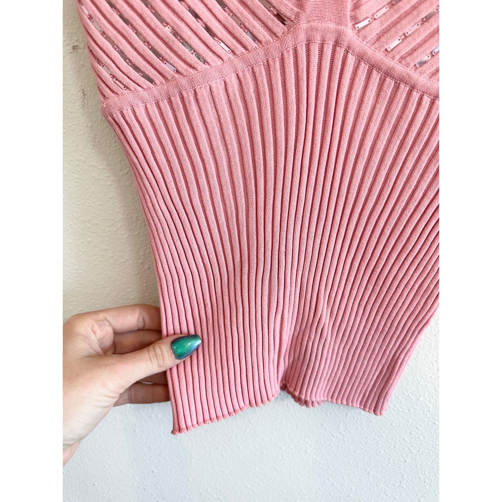 Other Y2K Sequin Pink Stretch Collared Tank Top Size L / US 10 / IT 46 - 4 Thumbnail