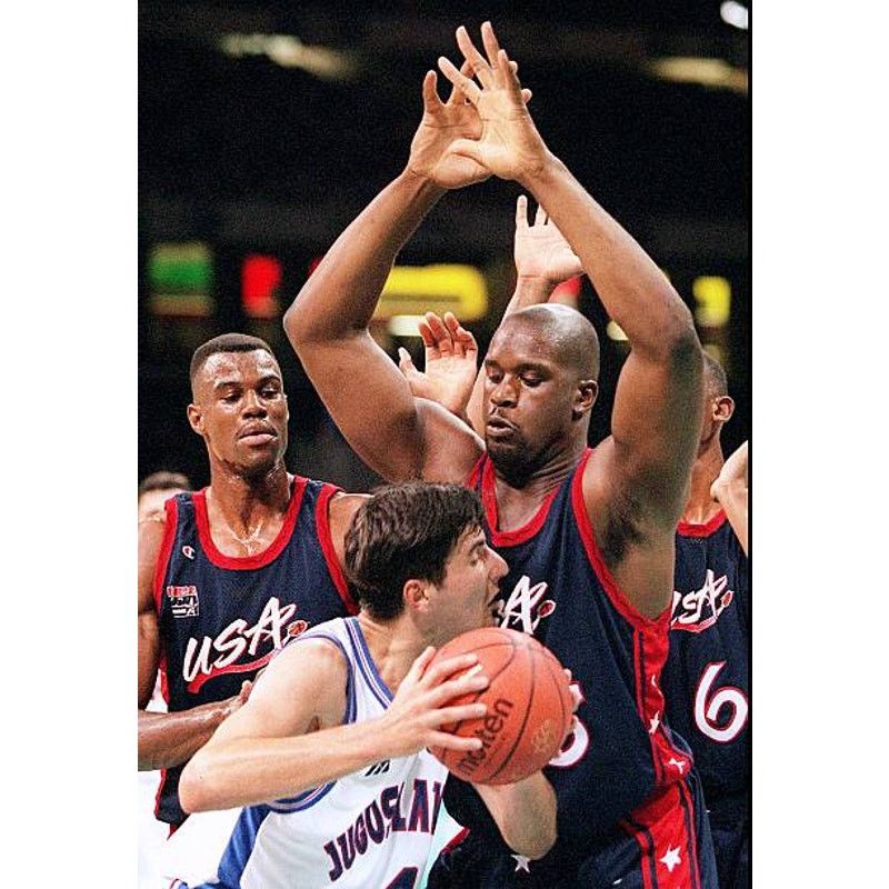 Champion × NBA × USA Olympics Atlanta 1996 Olympic DREAM Team USA Basketball jersey L vtg Size US L / EU 52-54 / 3 - 3 Thumbnail
