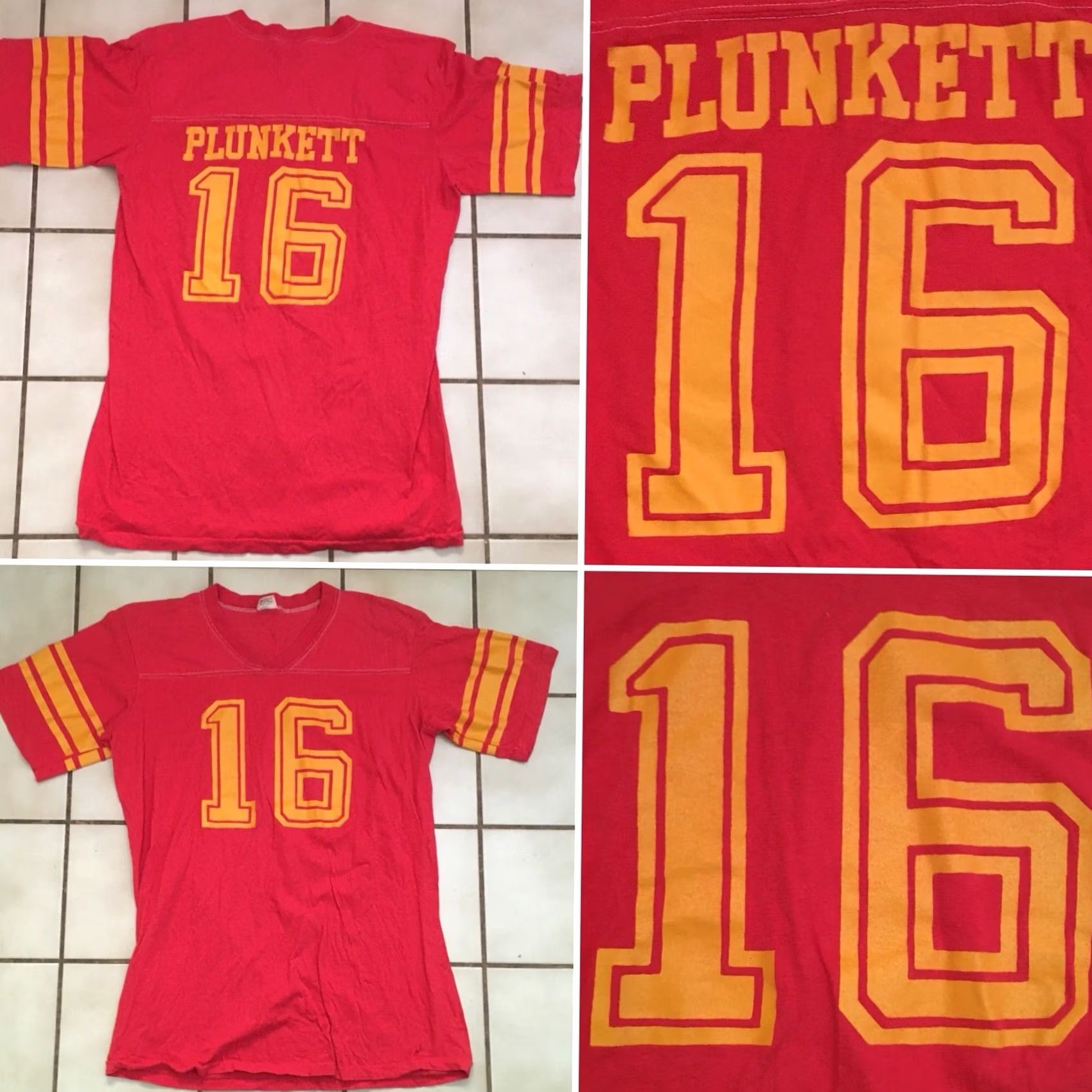 Vintage VINTAGE Plunkett 16 T-Shirt Football Jersey Style Fun-Tees Sportswear XL Red Mens 1970s Graphic Tee Sportswear/Beach Size US XL / EU 56 / 4 - 4 Thumbnail