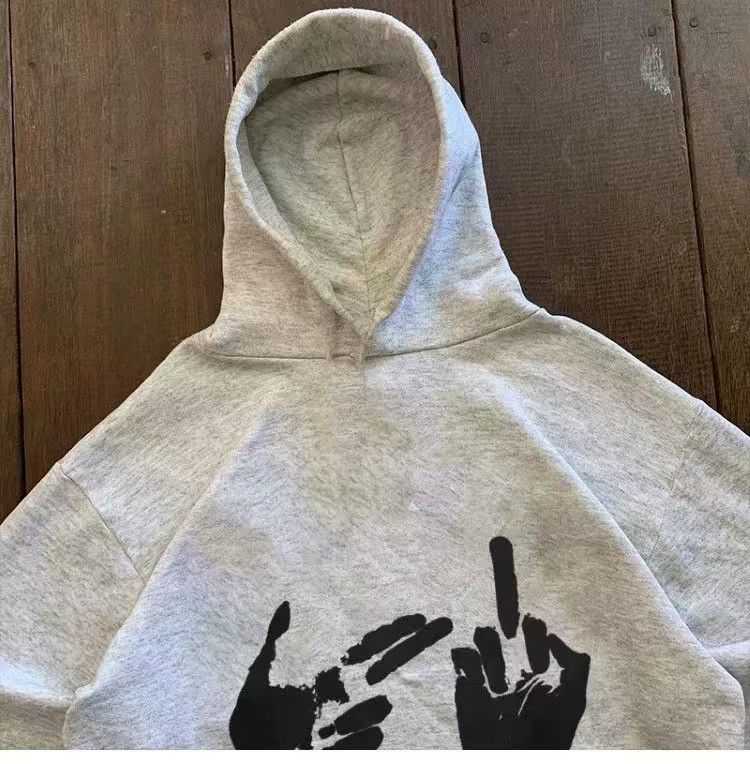 Vintage Grey retro finger print hoodie y2k Size US M / EU 48-50 / 2 - 2 Thumbnail