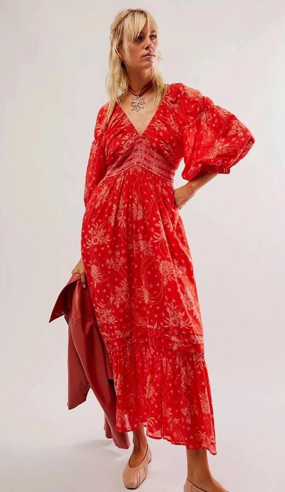 Free People Golden Hour Maxi Dress Size Small Cherry EUC