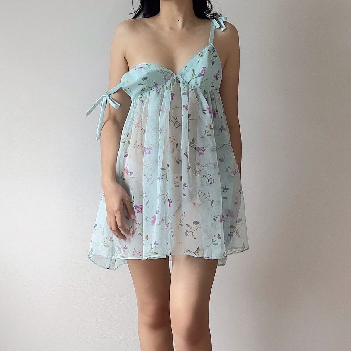 Victoria's Secret Vintage 1990s Blue Floral Chiffon Babydoll Slip Dress  (XS) | Grailed
