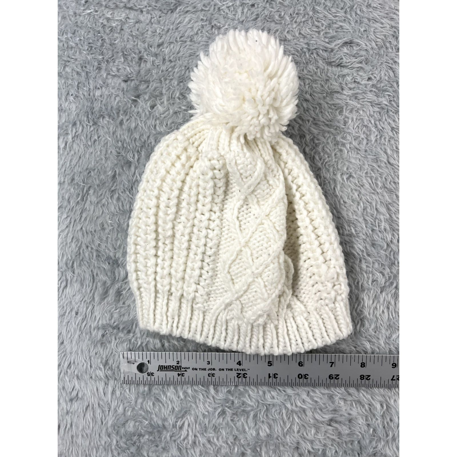 Vintage Capelli New York Beanie Womens Medium White Acrylic Knit Pearls Ski Pom Size ONE SIZE - 4 Thumbnail