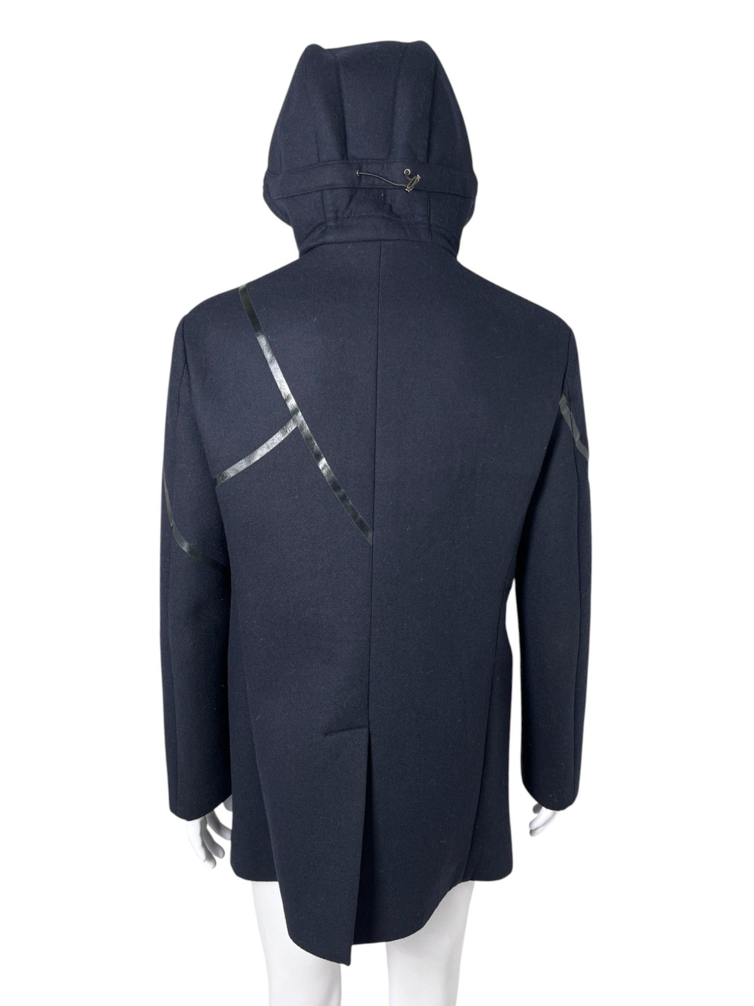 Dirk Bikkembergs 2010's Blue Wool Hooded Parka Size US L / EU 52-54 / 3 - 3 Thumbnail