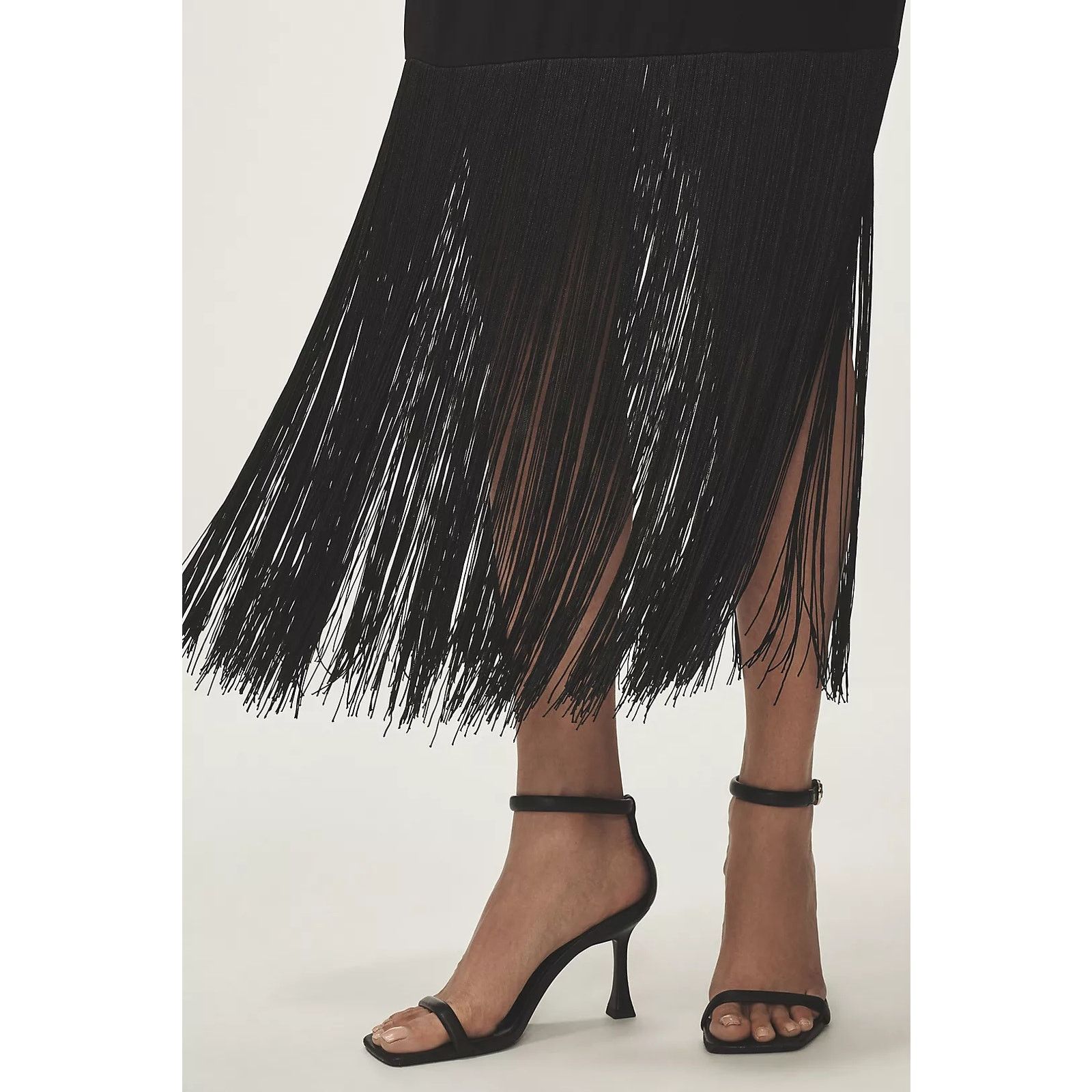 Anthropologie NWT Hutch Plunge Halter Fringe Knit Midi Dress $248 XS Black Size XS / US 0-2 / IT 36-38 - 2 Thumbnail