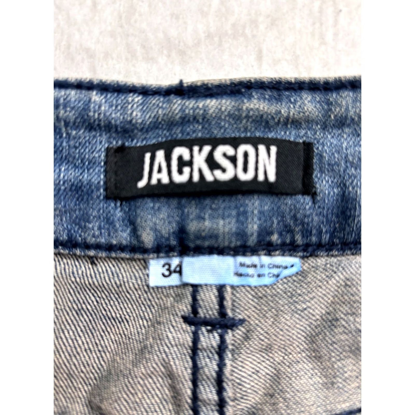 Denime VINTAGE Jackson Jeans Skinny Blue Denim Distressed Destroyed Wash Zip Button Mens 34x32 Size US 34 / EU 50 - 3 Thumbnail