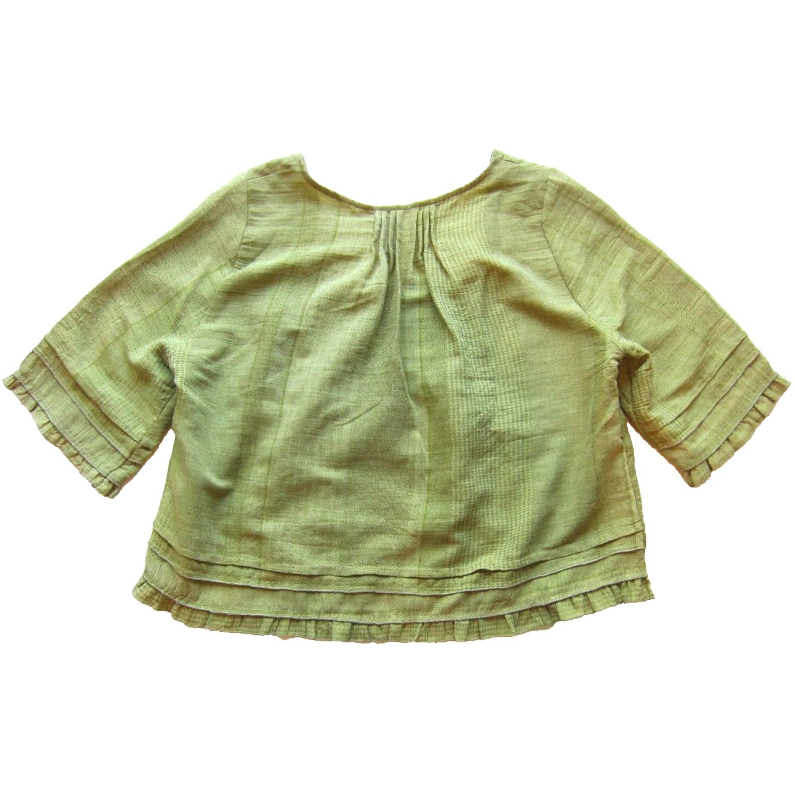 Vintage Sarafina Paris Green Plaid Round Neck 3/4 Sleeve Ruffle Tunic Blouse Medium Size M / US 6-8 / IT 42-44 - 2 Thumbnail
