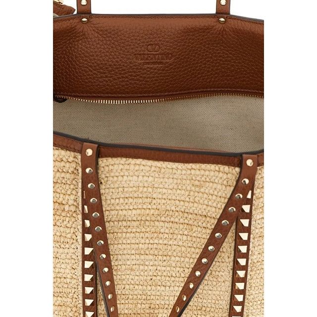 Valentino VALENTINO GARAVANI Rockstud Large Brown Raffia Tote Bag New Size ONE SIZE - 4 Thumbnail