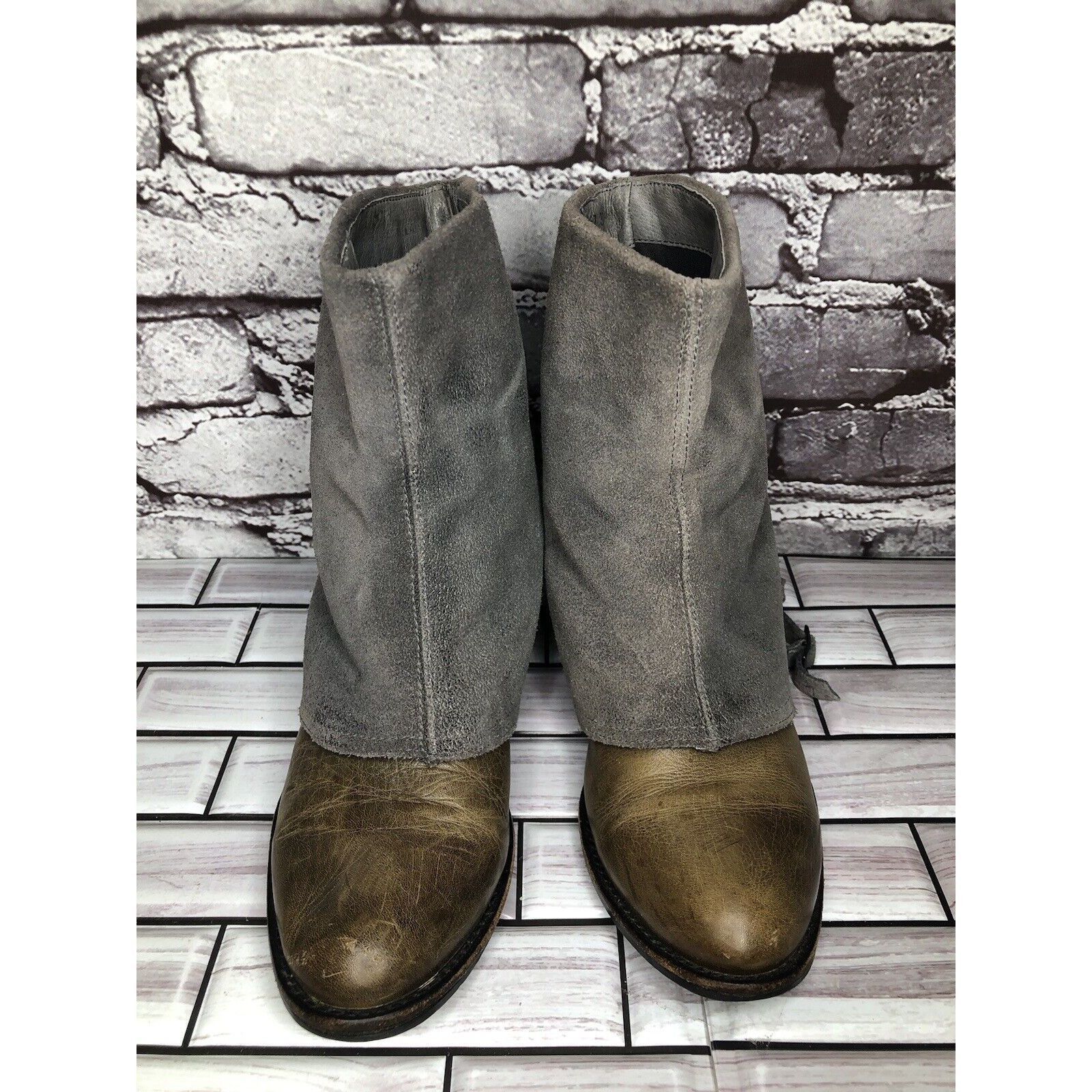 Other Antelope Gray Suede Taupe Leather Dress Casual Heel Boots Wo Size US 6.5 / IT 36.5 - 16 Thumbnail