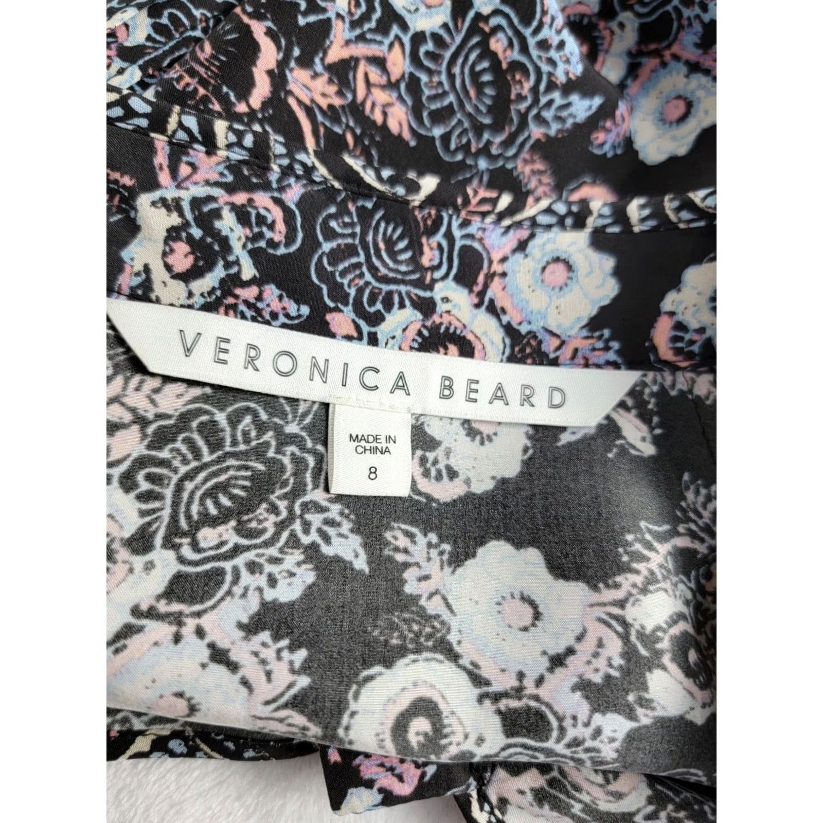 Veronica Beard Veronica Beard Silk Dress Boho Floral Smocked Waist 3/4 Sleeve V-Neck Zip Short Mini Black Size 8 Womens Size M / US 6-8 / IT 42-44 - 3 Thumbnail