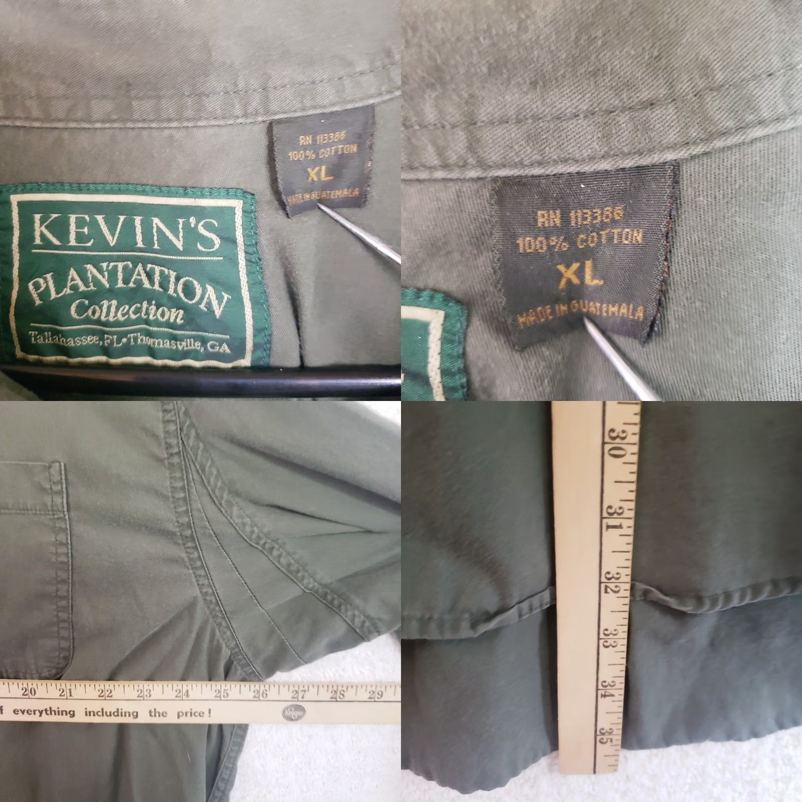Vintage Kevins Plantation Collection Mens XL Button-Down Long Sleeve Shirt Green Twill Cotton Solid Casual Workwear Size US XL / EU 56 / 4 - 9 Thumbnail
