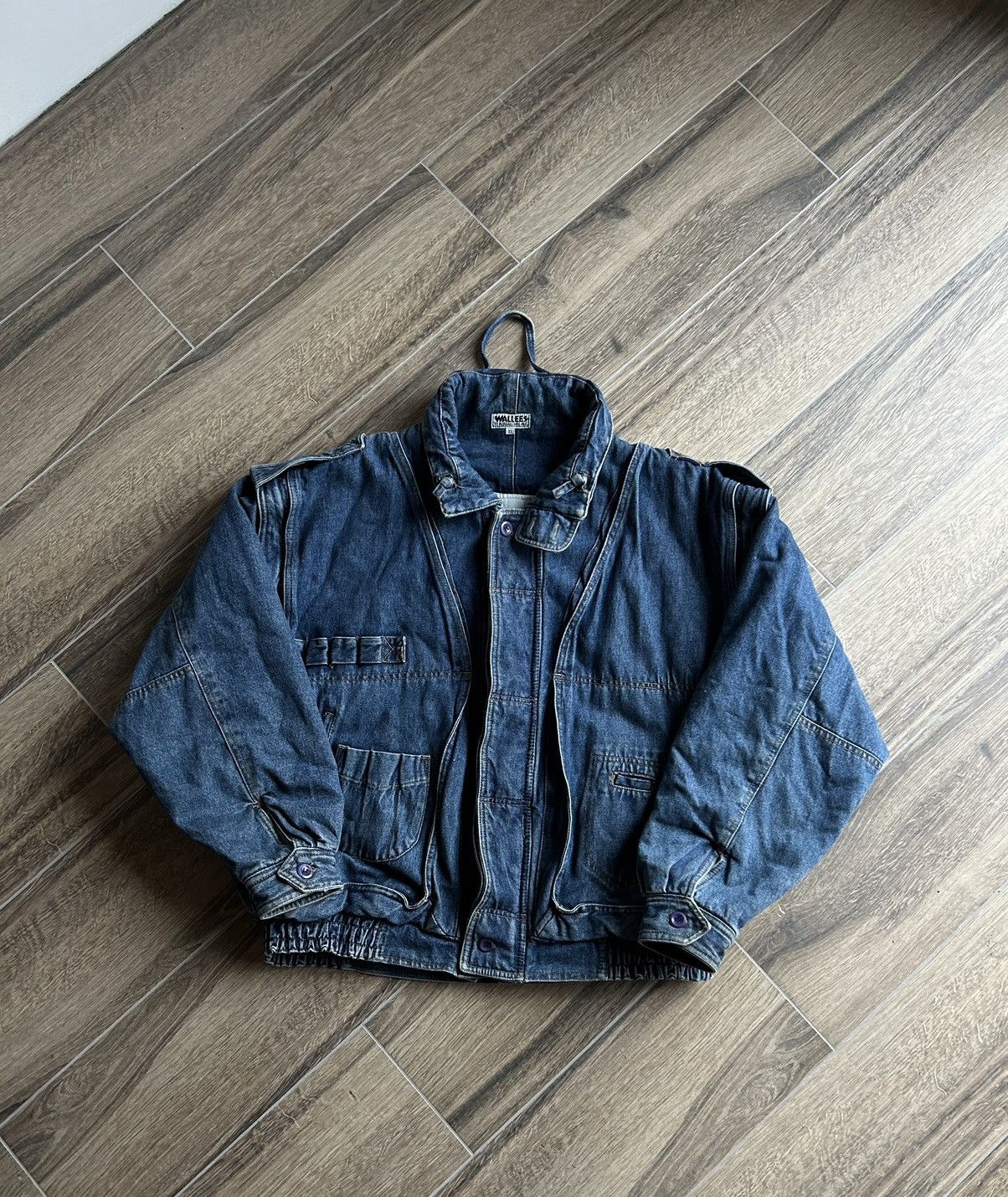 image of Archival Clothing x Bomber Jacket Vintage Multi-Pocket Wallees Archive Clothing Denim Jacket (Size 