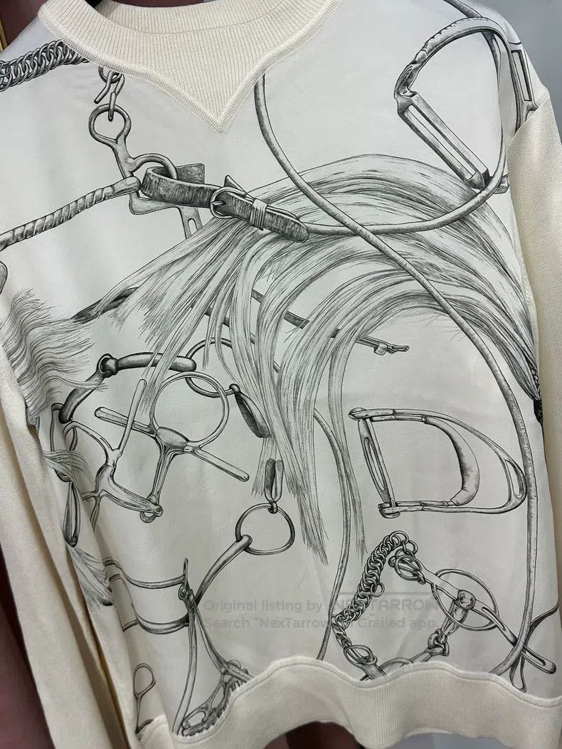 Hermes Hermes White Printed Silk Blouse Size XXS / US 00 / IT 34 - 2 Thumbnail