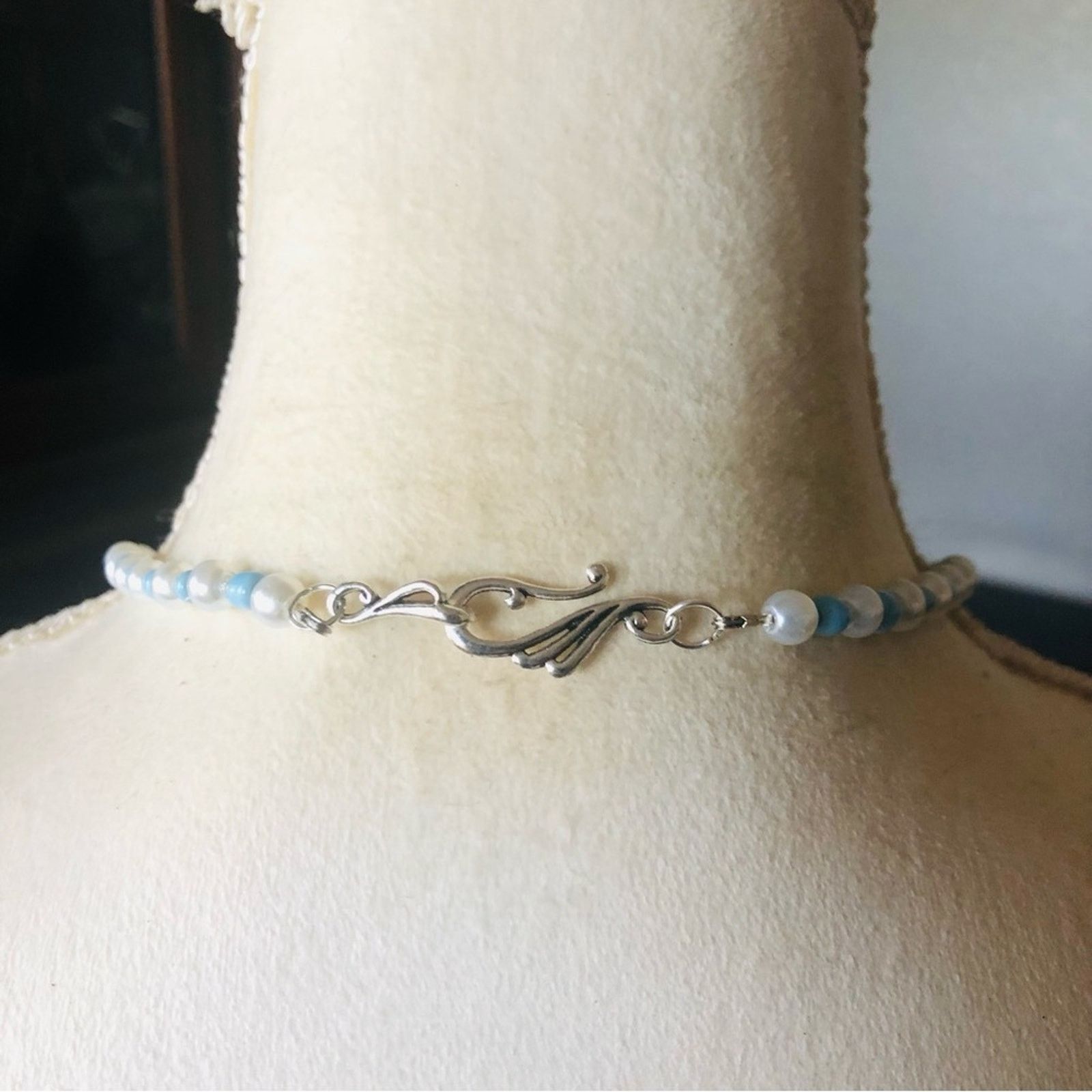 Handmade Handcrafted repurpose turquoise enamel Pearl necklace Size ONE SIZE - 7 Thumbnail