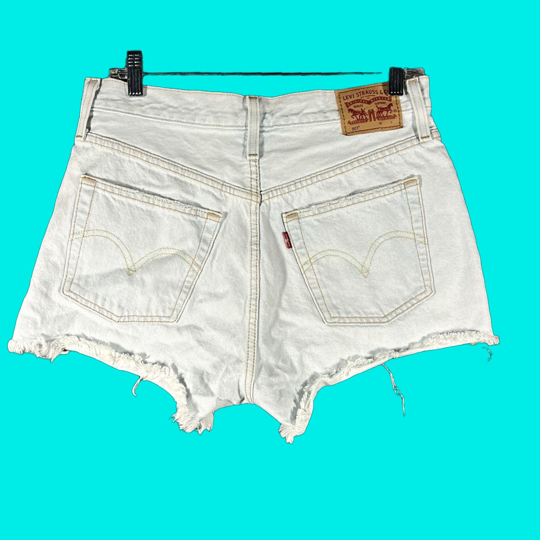 Levi's Levi's 501 Shorts Womens 30 Blue Denim Distressed Cut Off Light Wash Button Fly Size 30" / US 8 / IT 44 - 1 Thumbnail