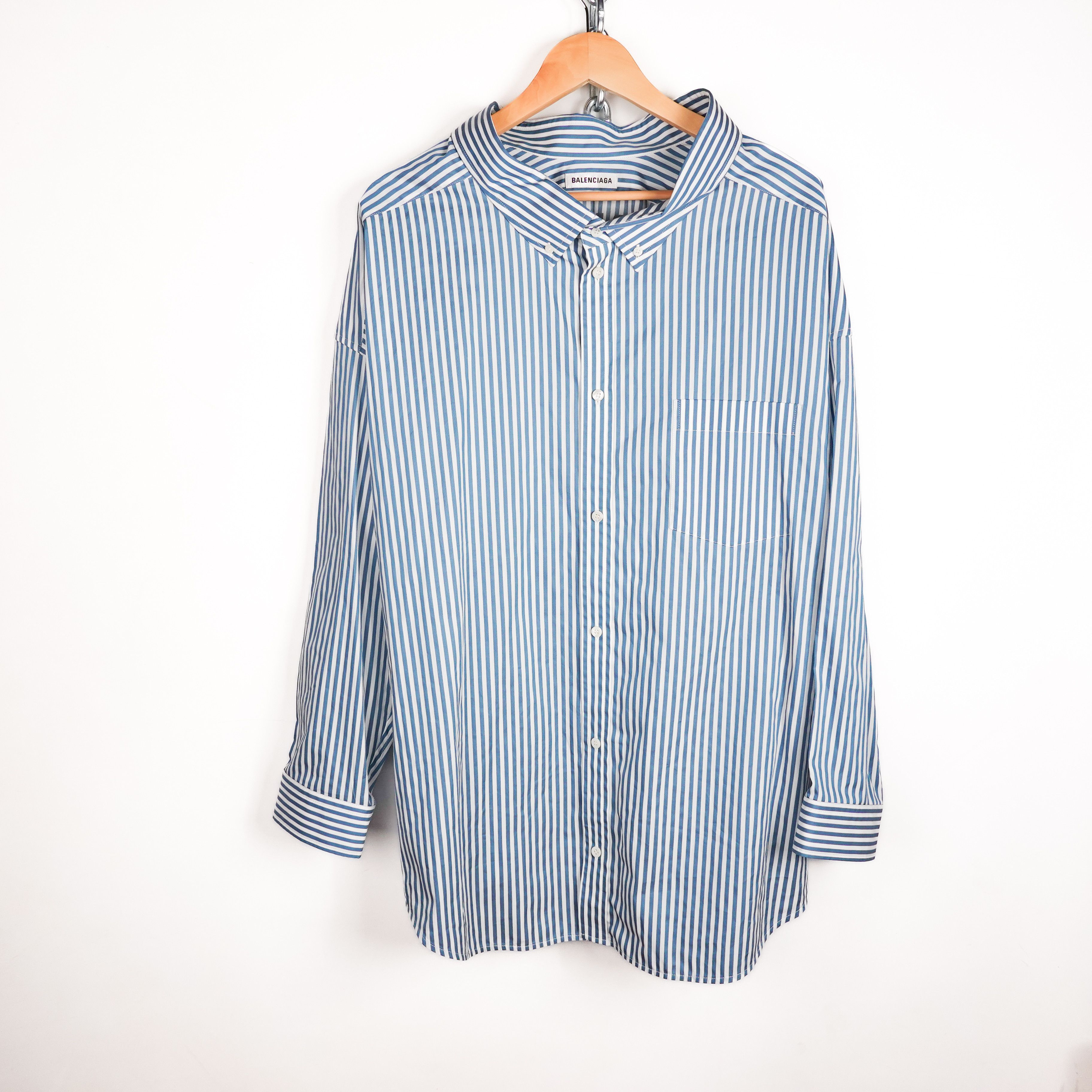 Balenciaga Balenciaga Spellout Satin Oversized Striped Button Up Size US XL / EU 56 / 4 - 2 Thumbnail