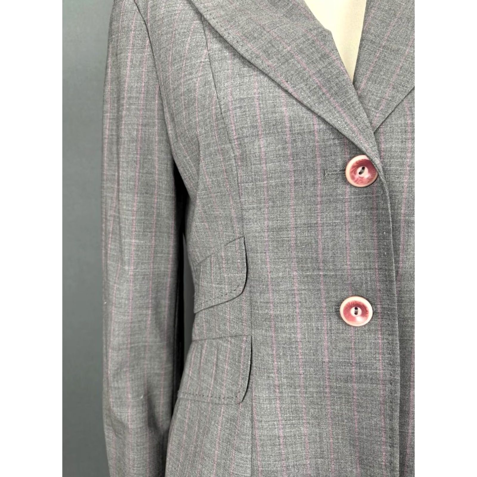 Moschino Moschino 2 Piece Plaid Lana Wool Blend Suit Gray Womens Size 42 Jacket Two-Button Double-Vented Regular Front Style Classic Modern Inseam 28 Size 28" / US 6 / IT 42 - 6 Thumbnail