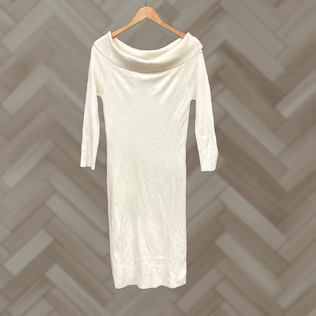 Steve Madden Steve Madden Womens Francesca Off The Shoulder Long Sleeve Sweater Dress L Ivory Size L / US 10 / IT 46 - 1 Thumbnail