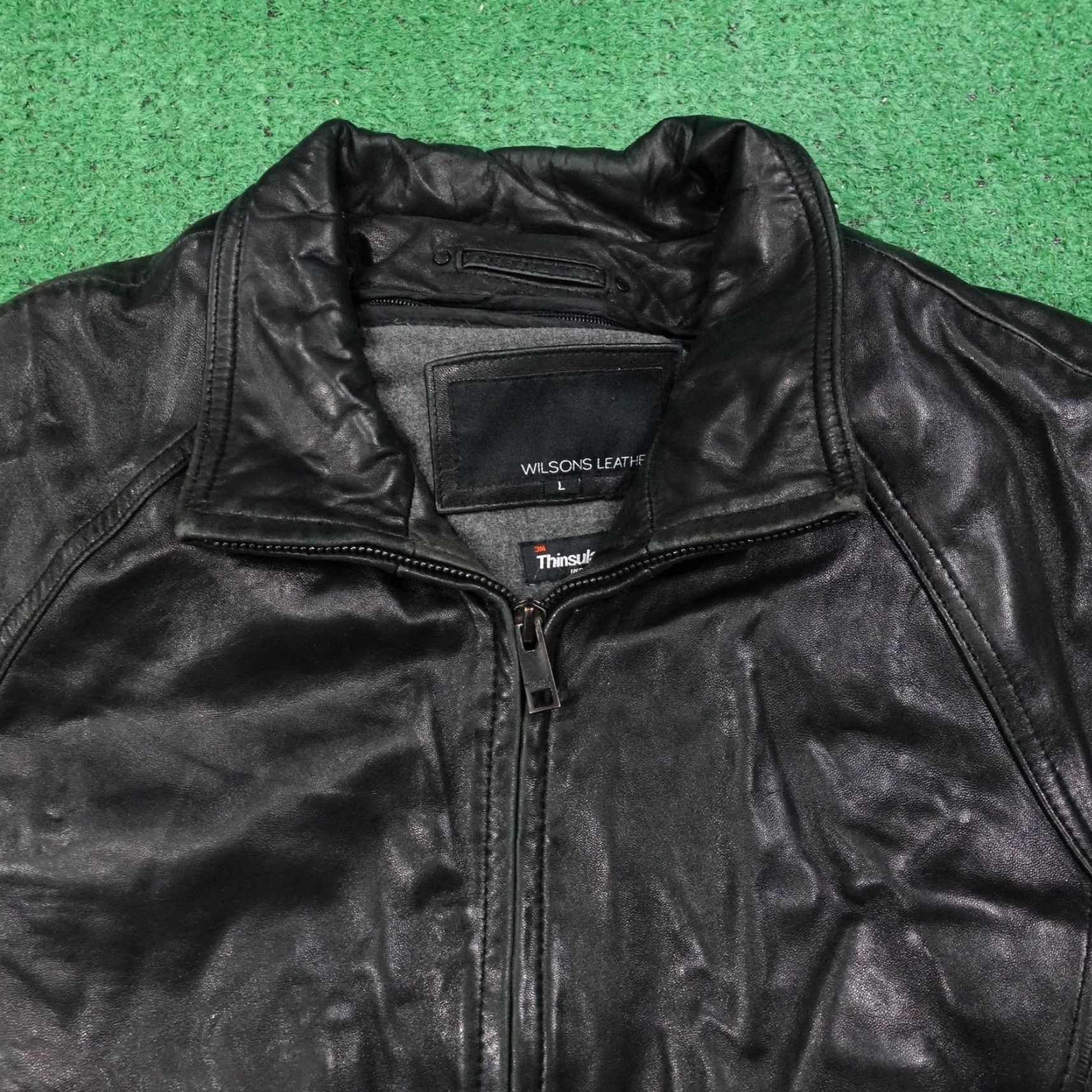 Vintage Wilsons Leather Jacket Mens Large Black 3M Thinsulate Insulated Full Zip Lined Size US L / EU 52-54 / 3 - 2 Thumbnail