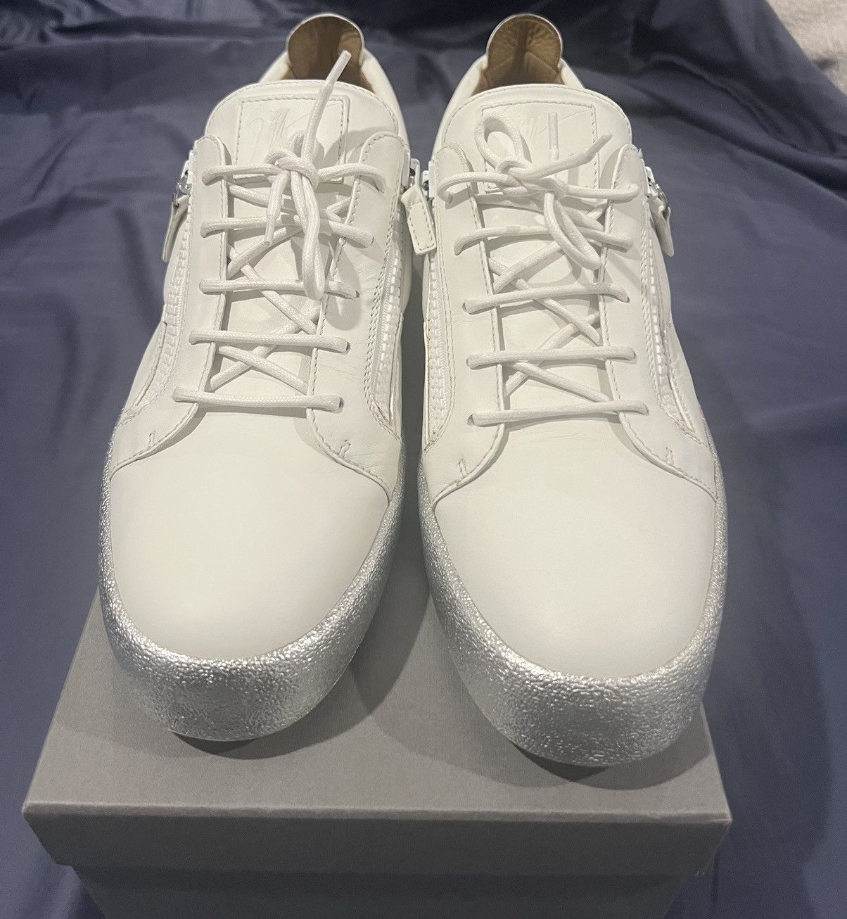 Giuseppe Zanotti Giuseppe Zanotti Mens Sneakers - White Leather/Silver Size US 15 / EU 48 - 1 Thumbnail