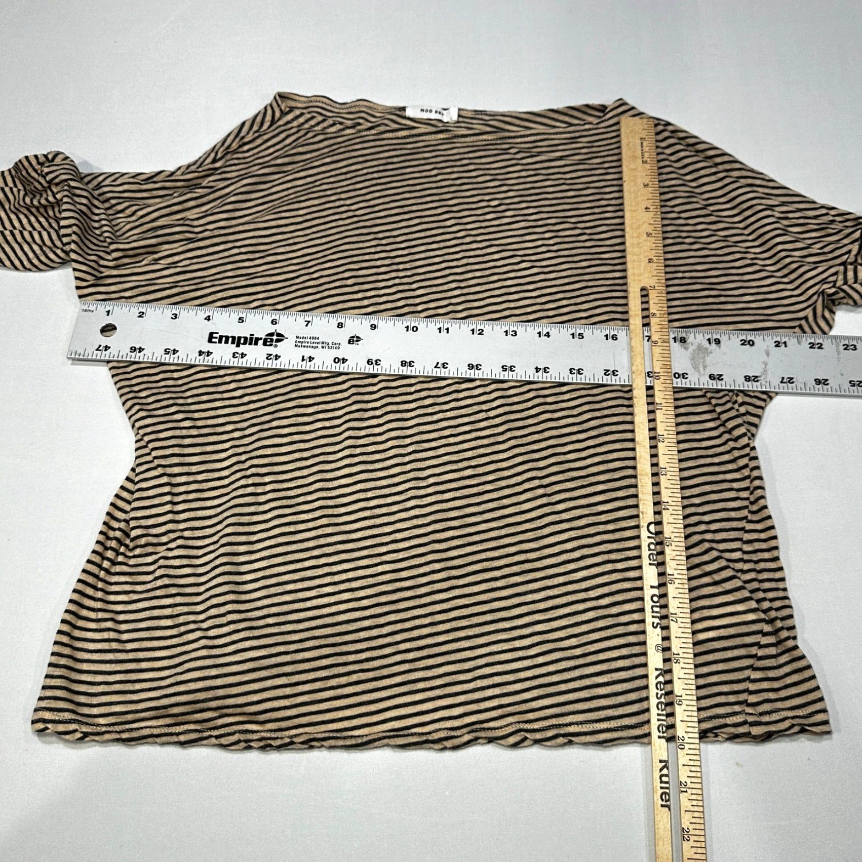 Vintage MOD REF Shirt Women M Beige Gray Cotton Striped Long Sleeve Lightweight Regular Size M / US 6-8 / IT 42-44 - 4 Thumbnail