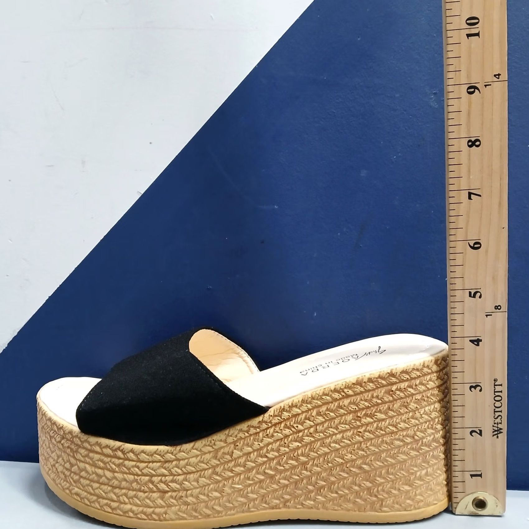 Vintage Shdy AOERDA Platform Espadrille Sandals Womens US 9 Tan & Black Open Toe Slip On Shoes Size US 9 / IT 39 - 8 Thumbnail